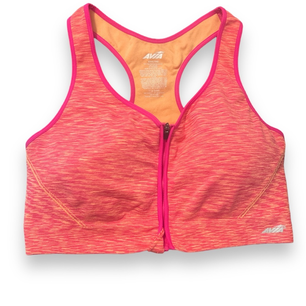 AVIA Pink & Orange Stretch Zip Up Padded Sports Bra in Plus Size 3Xl 🌸